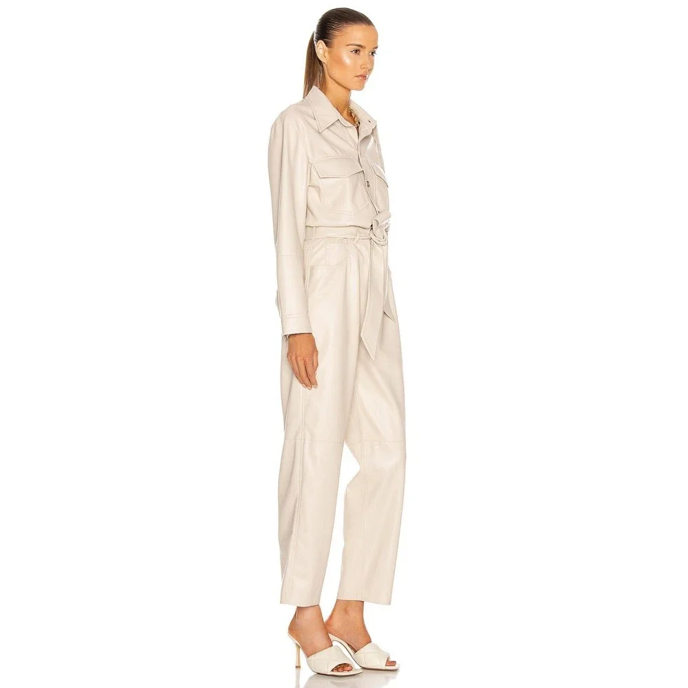 Nanushka Women's Ashton Jumpsuit Vegan Leather Creme Size Medium - Picture 2 of 7